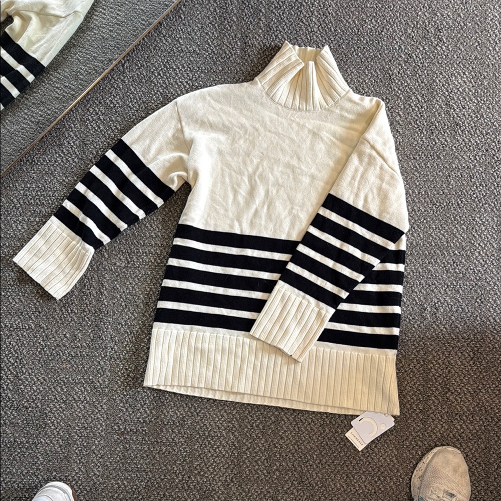 Commense Cream and Black Cowl Turtleneck Sweater